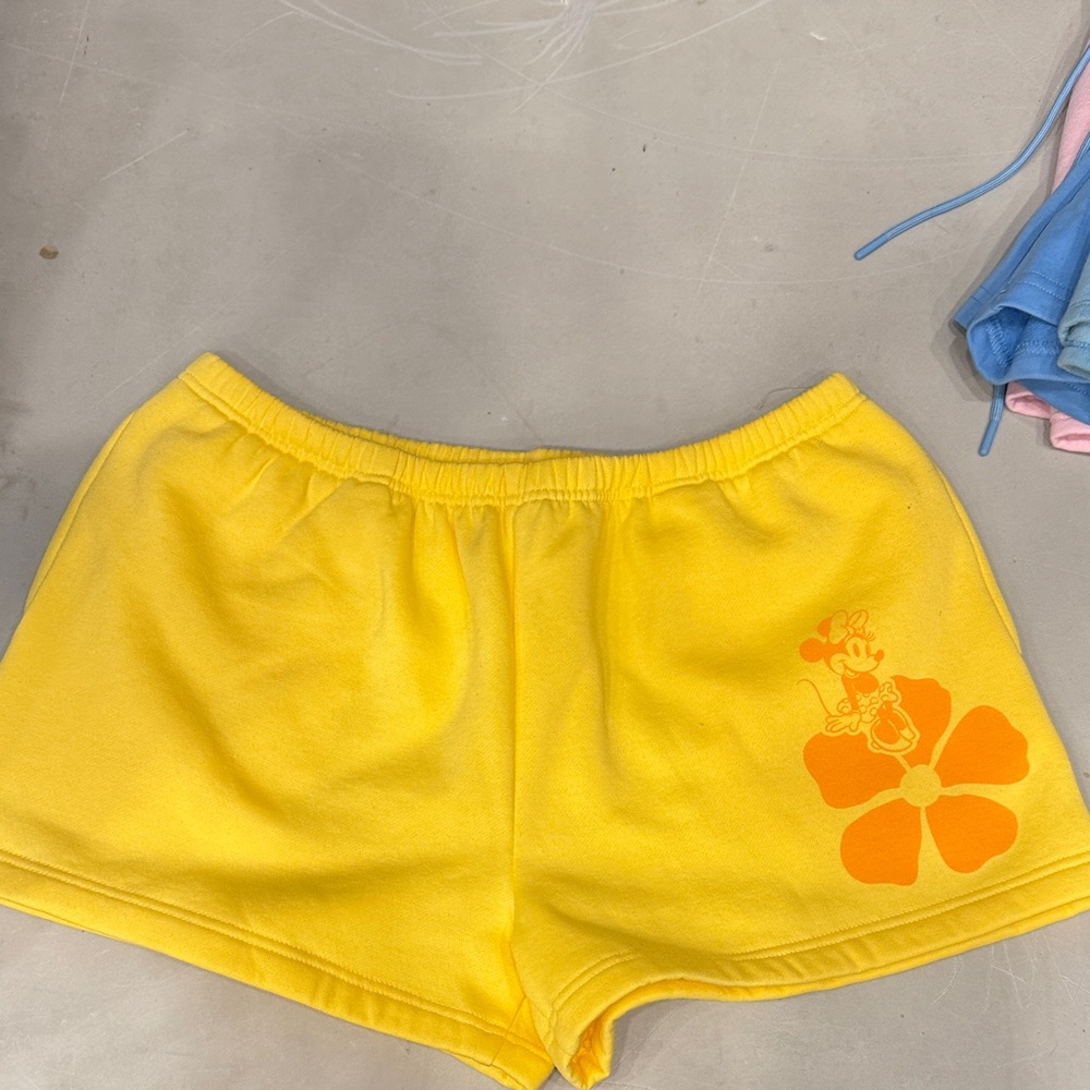 Disney Yellow Sweat Shorts with Minnie Mouse Floral Design
